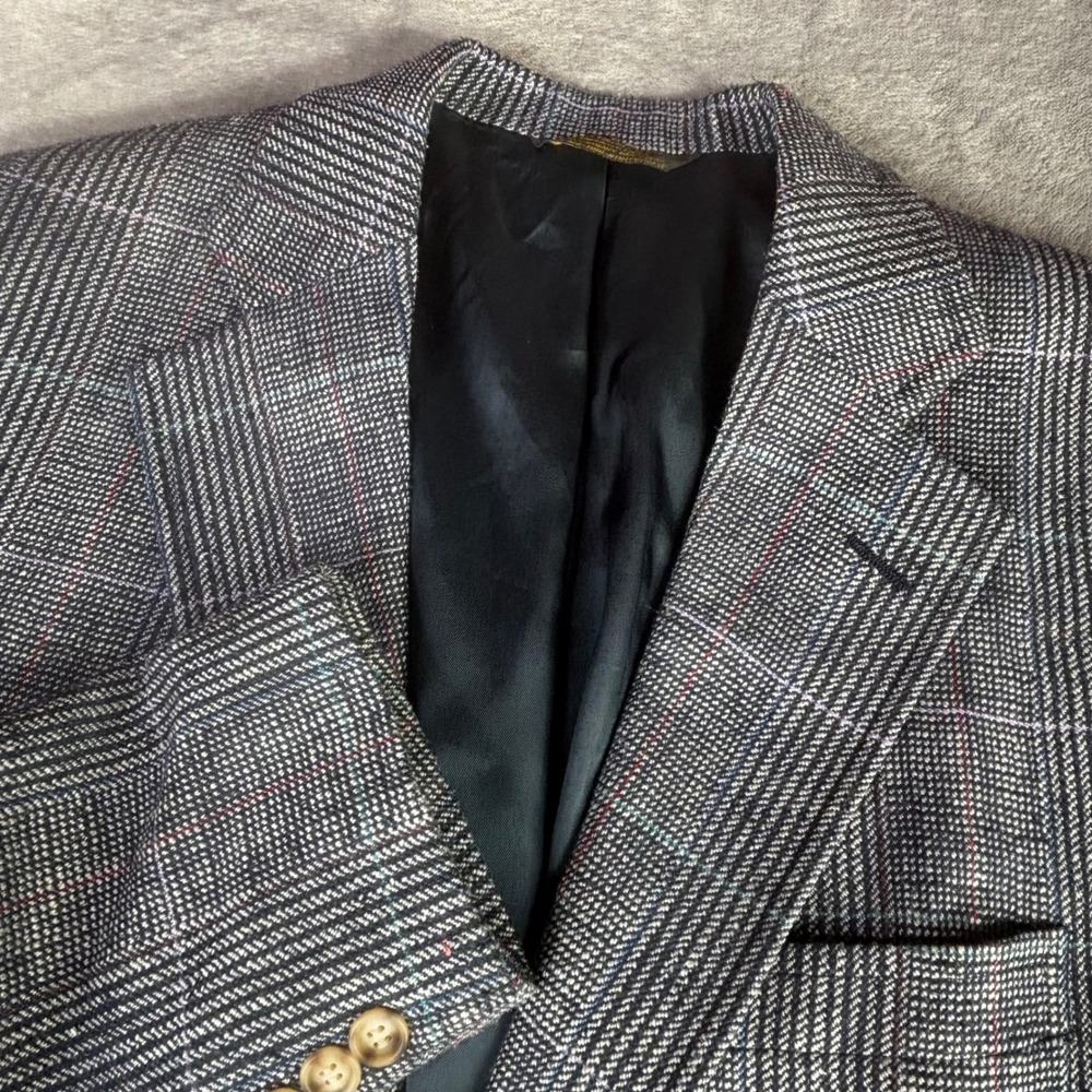Hunter Haig Blazer Mens 42R Gray Glen Plaid Wool Blend Vintage Jordan Marsh USA